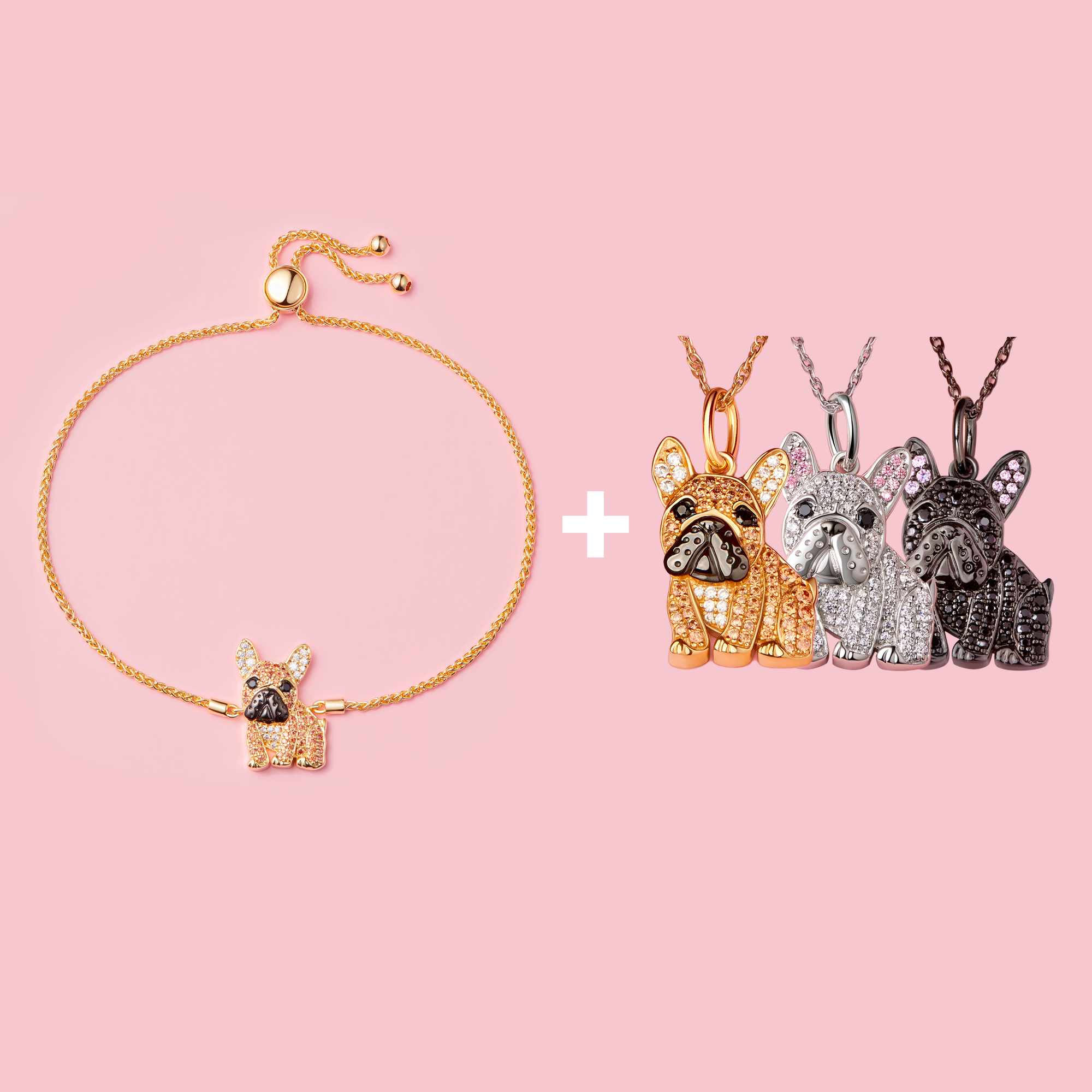 Frenchie Bundle - Sterling Silver Bolo Bracelet + Necklace