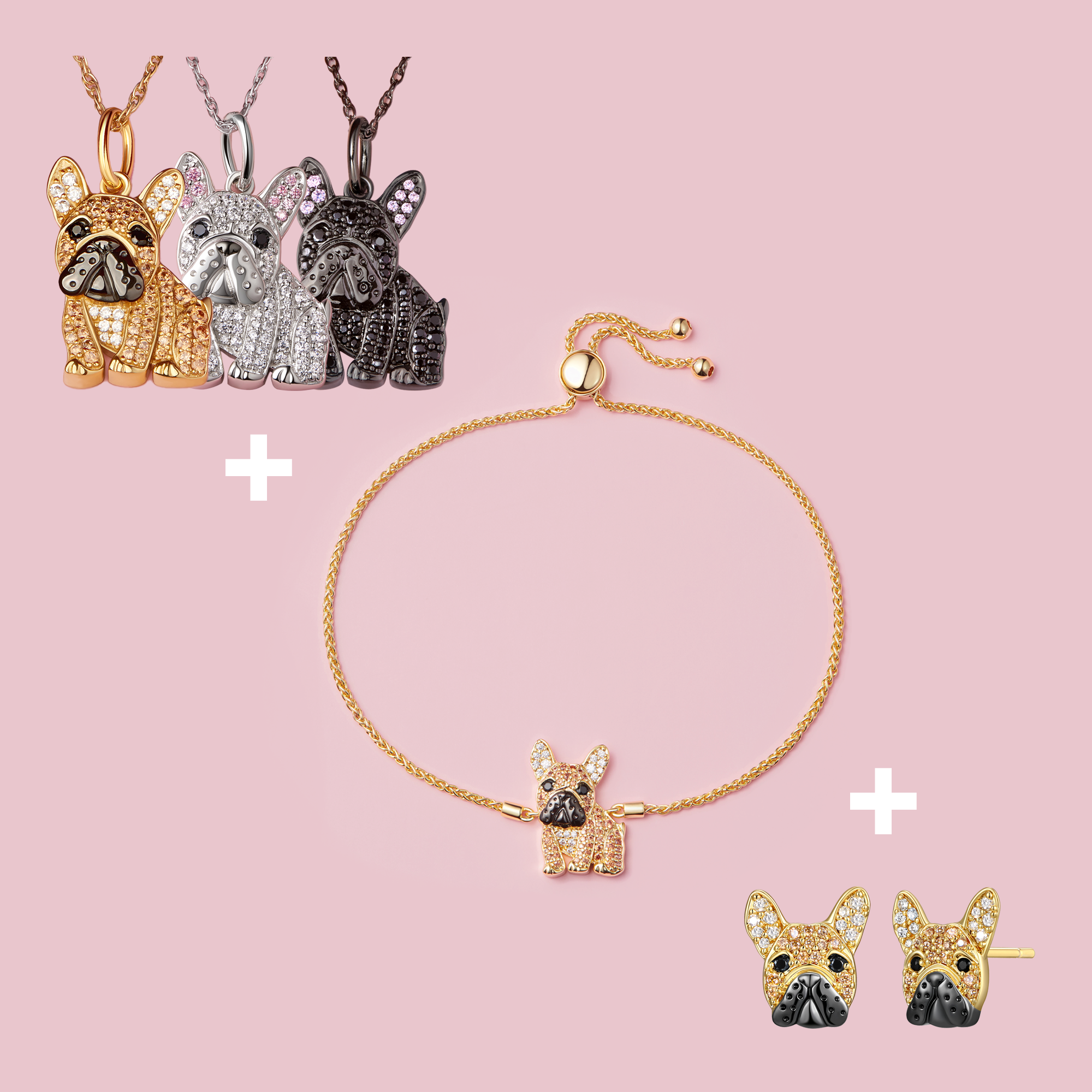 French Bulldog Bundle - Necklace + Bolo Bracelet + Studs