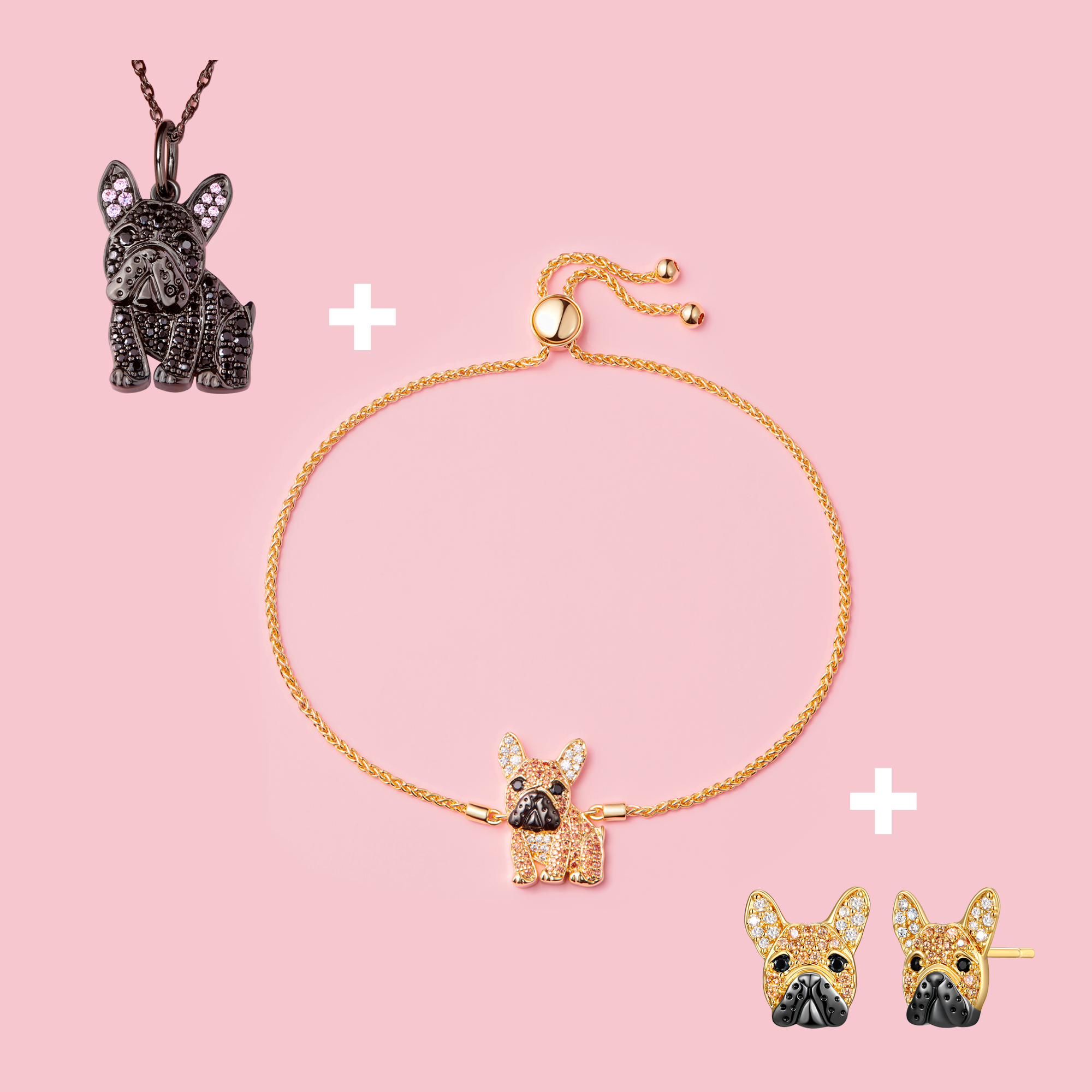 French Bulldog Bundle - Necklace + Bolo Bracelet + Studs