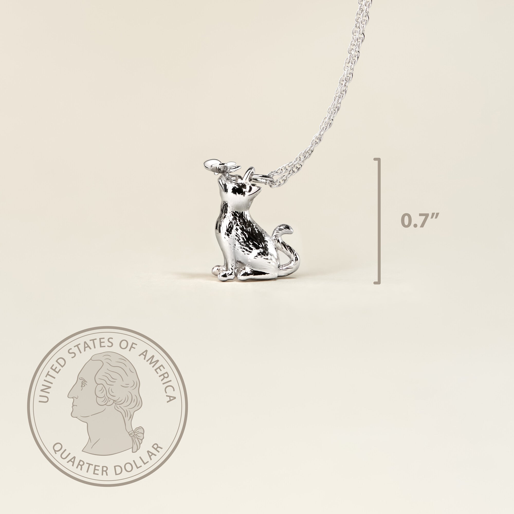 Cat And Butterfly Sterling Silver Pendant Necklace