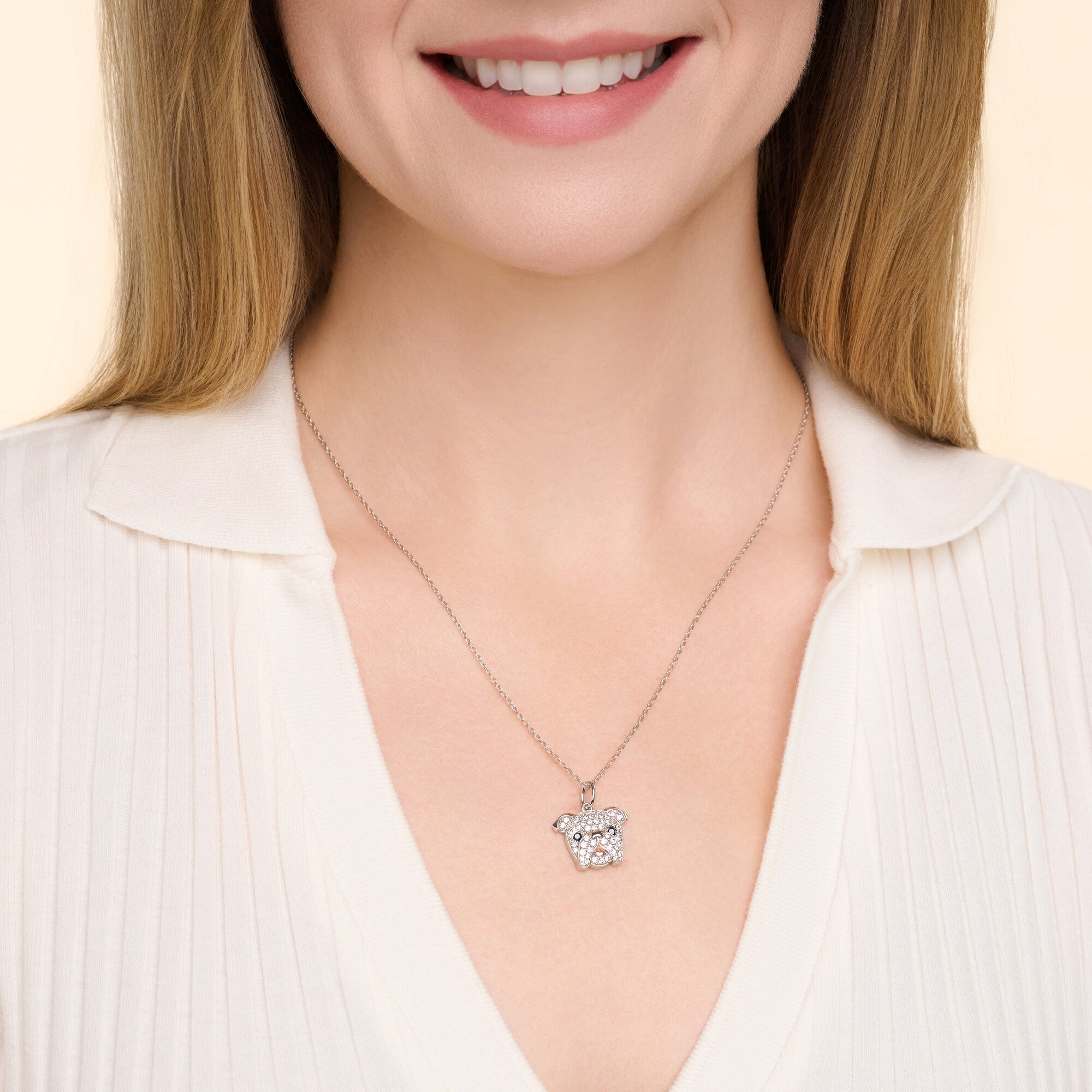 English Bulldog Face Sterling Silver Pendant Necklace