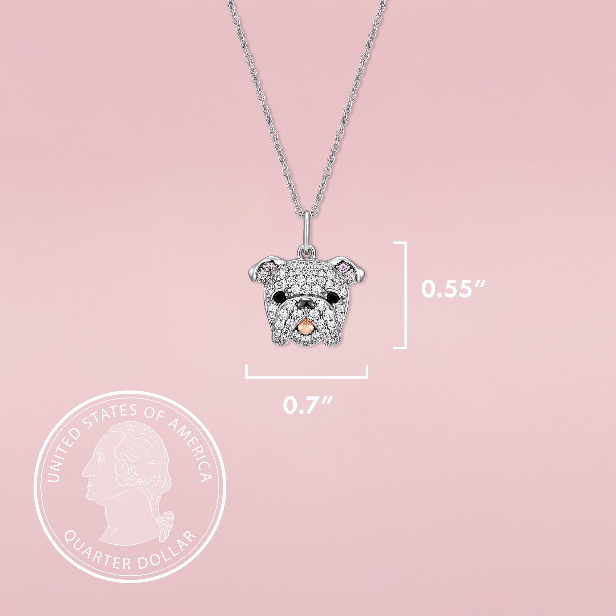 English Bulldog Face Sterling Silver Pendant Necklace