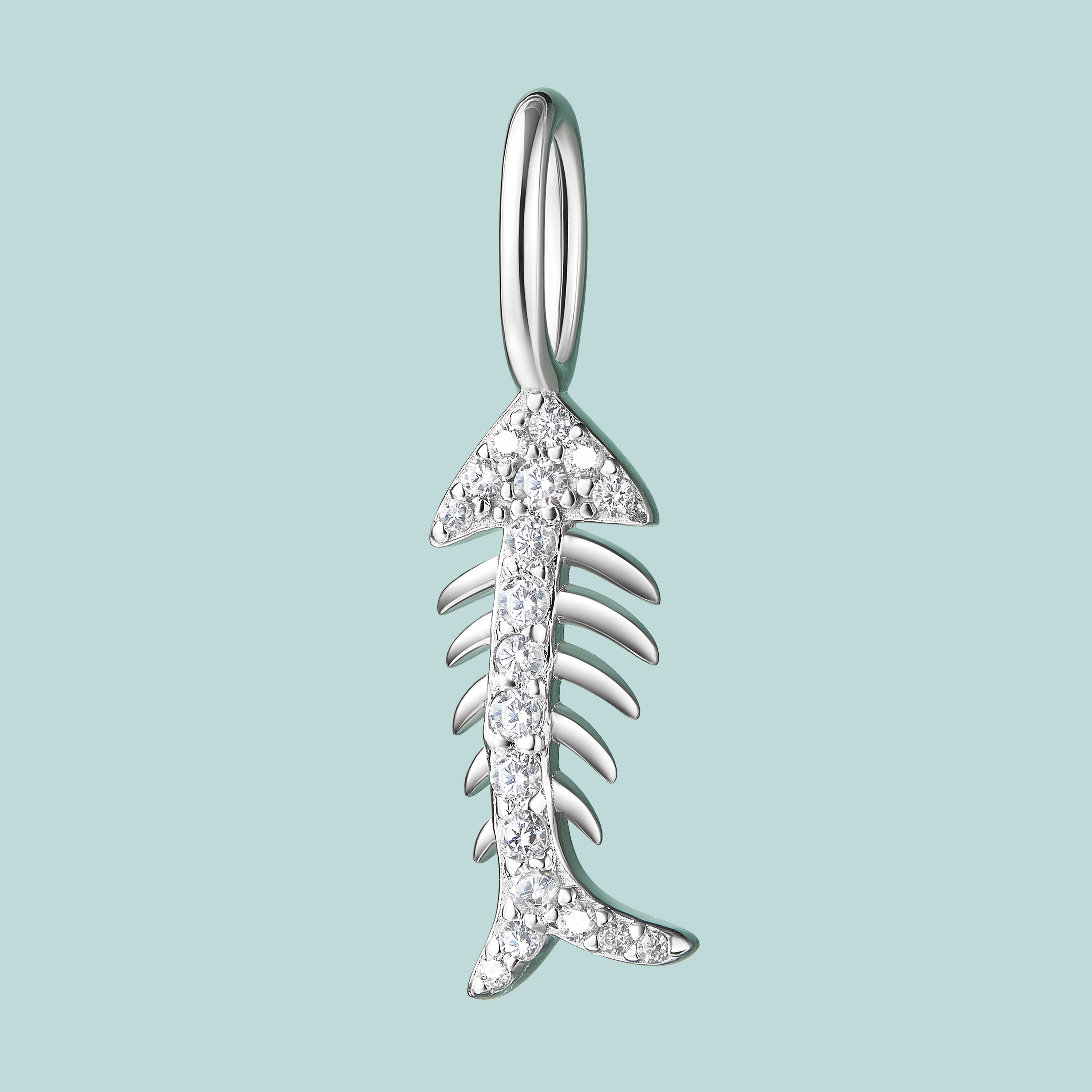 Fishbone CZ Sterling Silver Charm