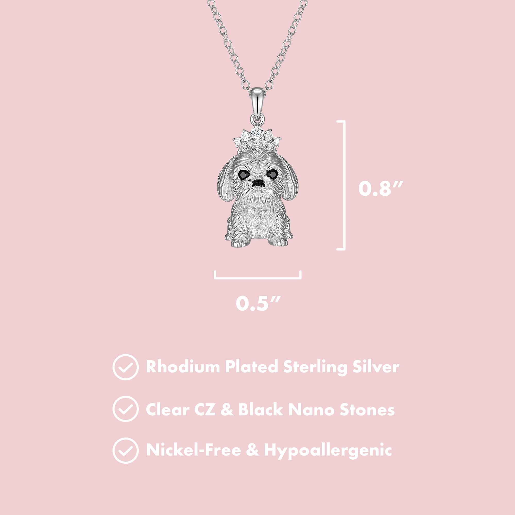 Princess Shih Tzu Sterling Silver Pendant Necklace