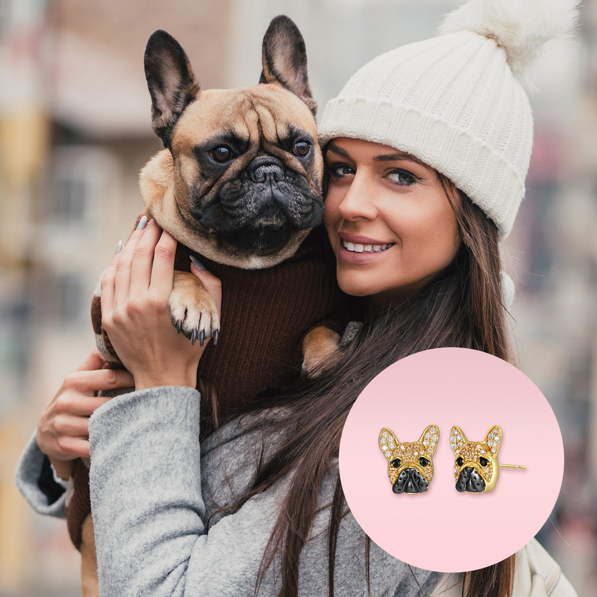 French Bulldog Sterling Silver Stud Earrings