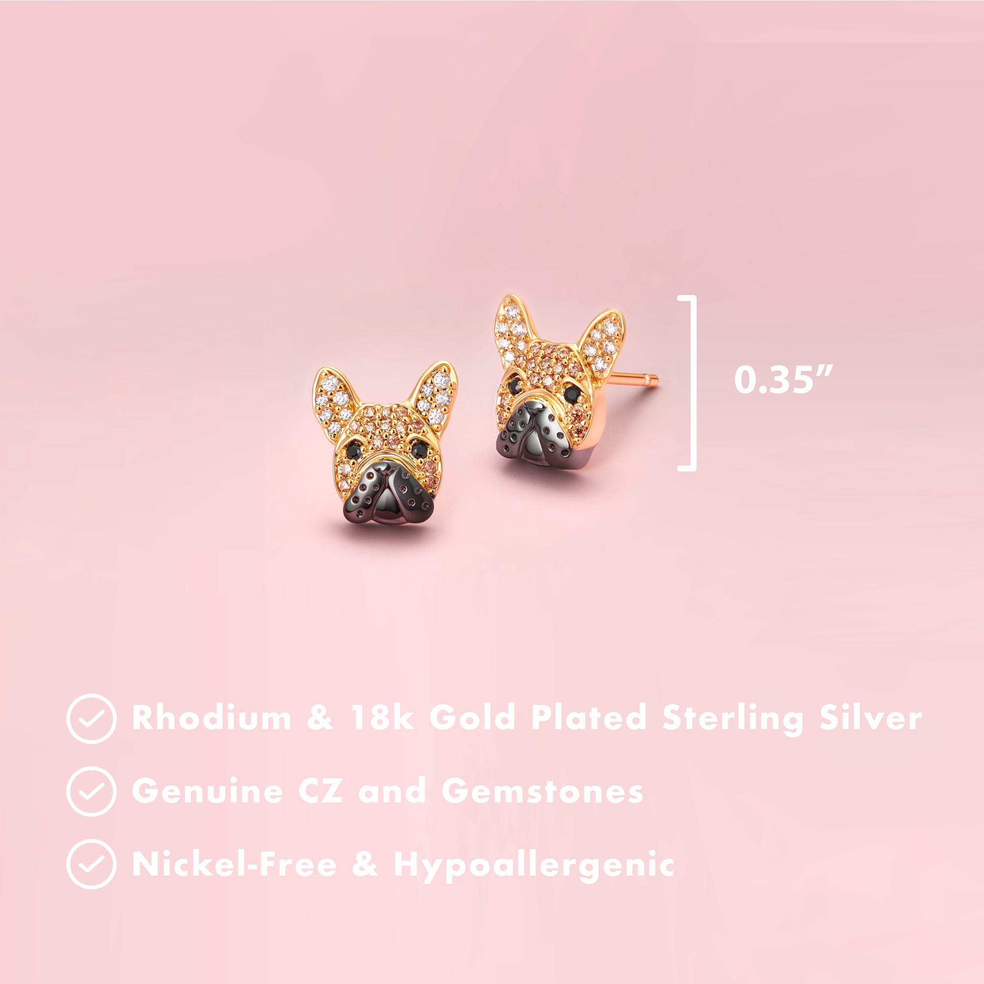 French Bulldog Sterling Silver Stud Earrings