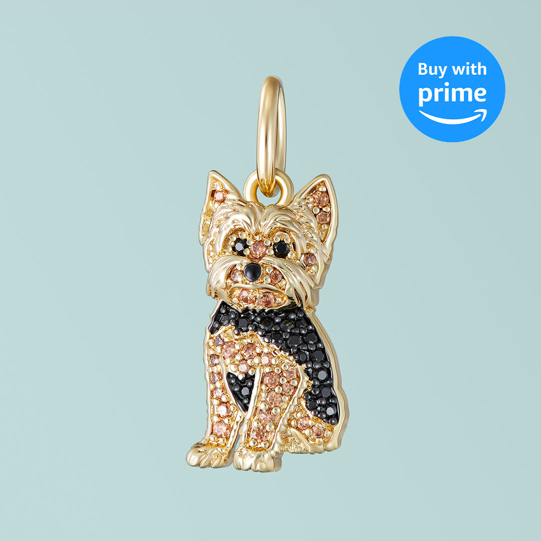Yorkshire Terrier Sterling Silver CZ Charm