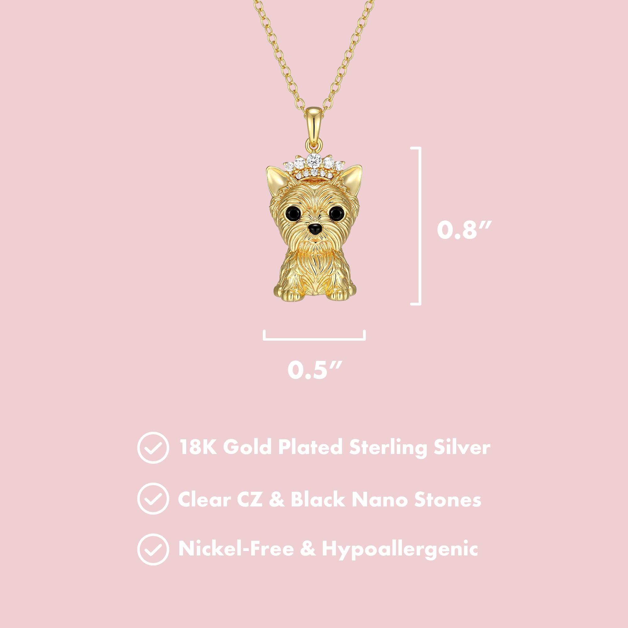 Princess Yorkshire Terrier Sterling Silver Pendant Necklace