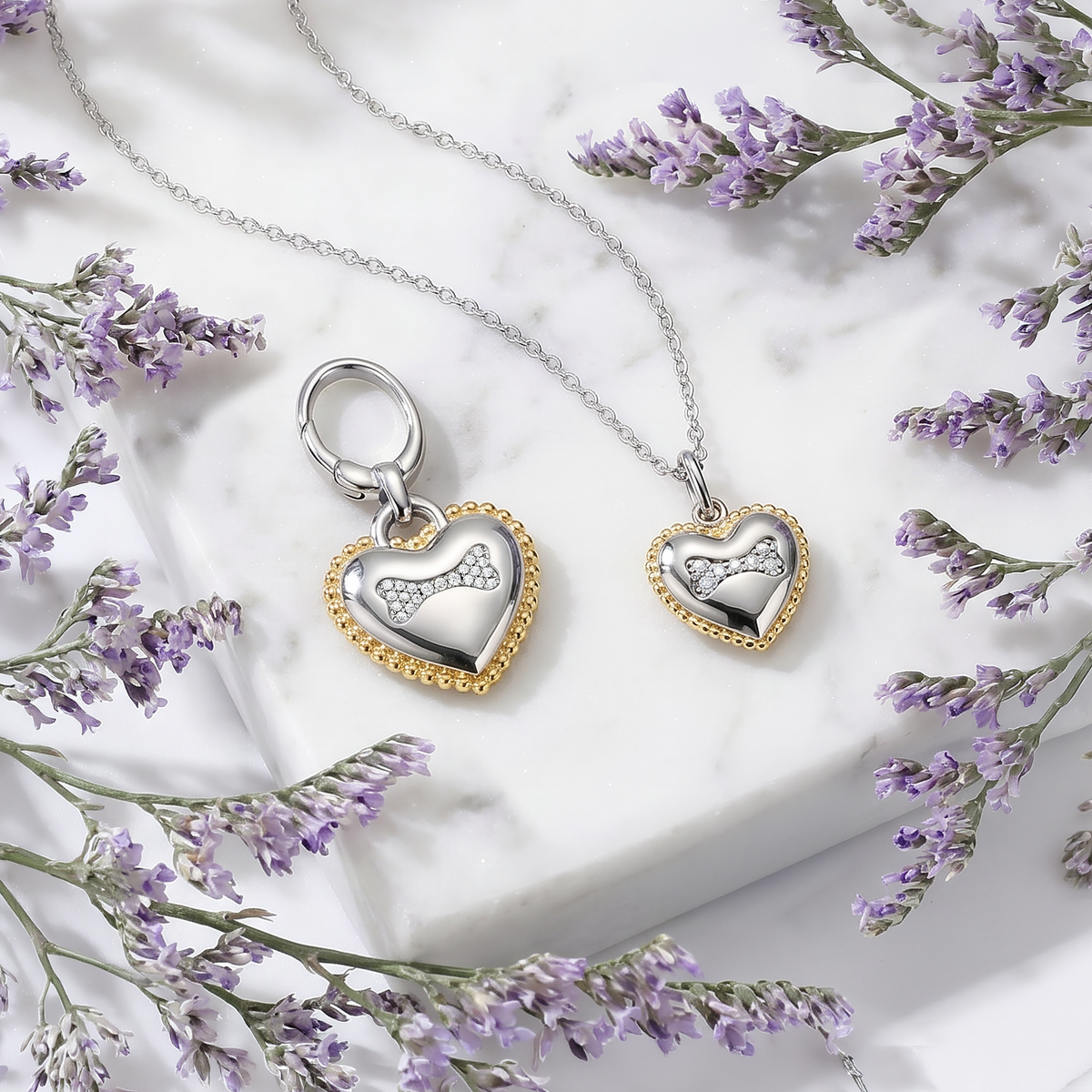 Mommy & Me - Heart Bone Sterling Silver Pendant Necklace