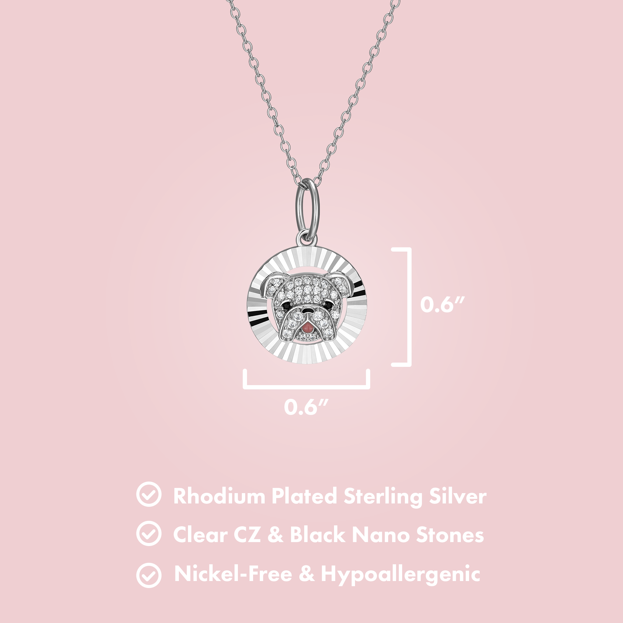 English Bulldog Halo Sterling Silver Pendant Necklace