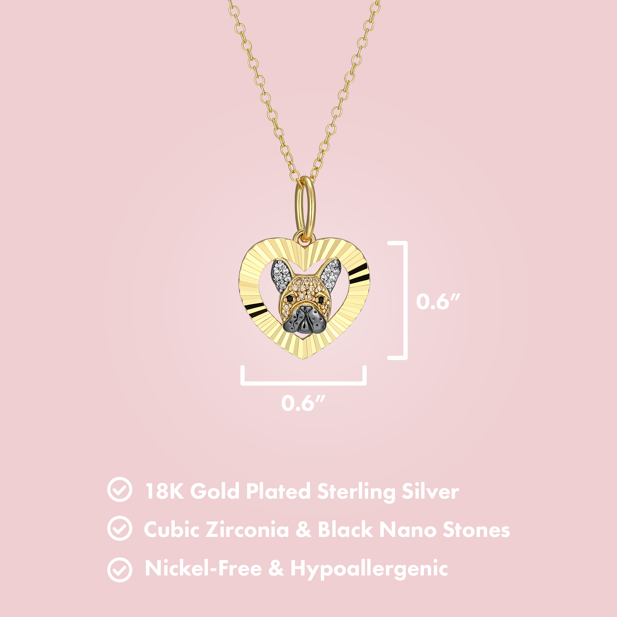 French Bulldog Halo Sterling Silver Pendant Necklace