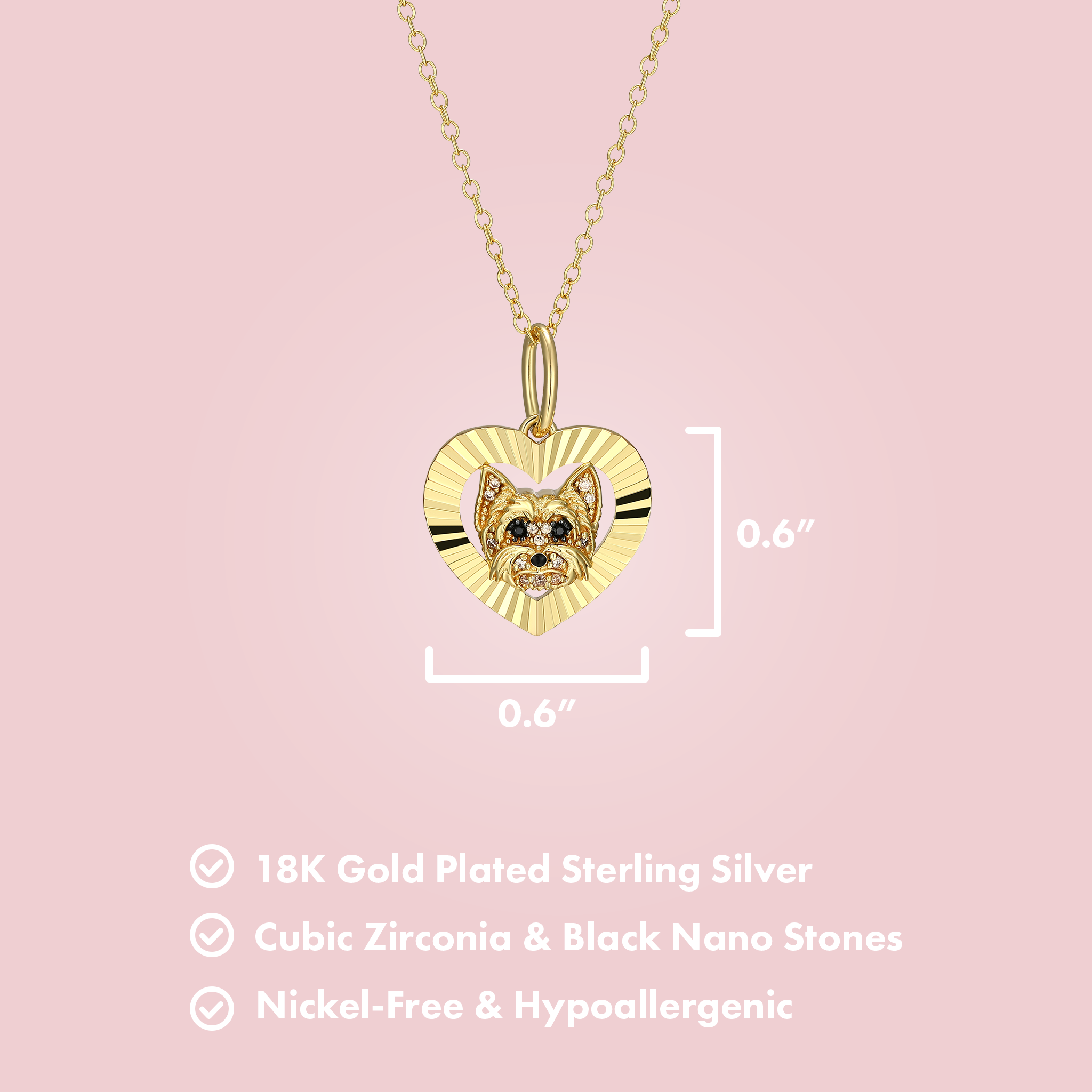 Yorkshire Terrier Halo Sterling Silver Pendant Necklace