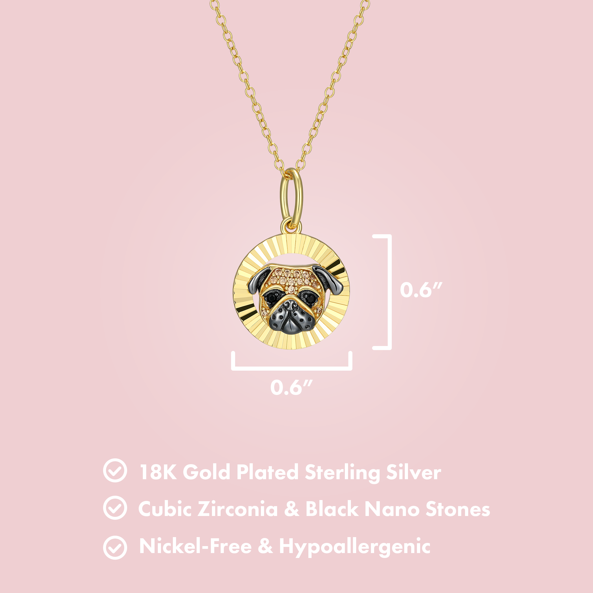 Pug Halo Sterling Silver Pendant Necklace