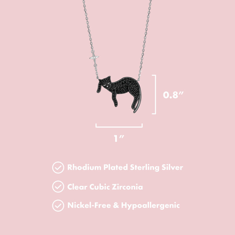 Slumber Cat Sterling Silver Pendant Necklace