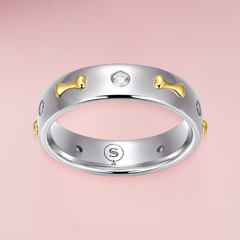 Two-Tone Bone Band Sterling Silver Ring