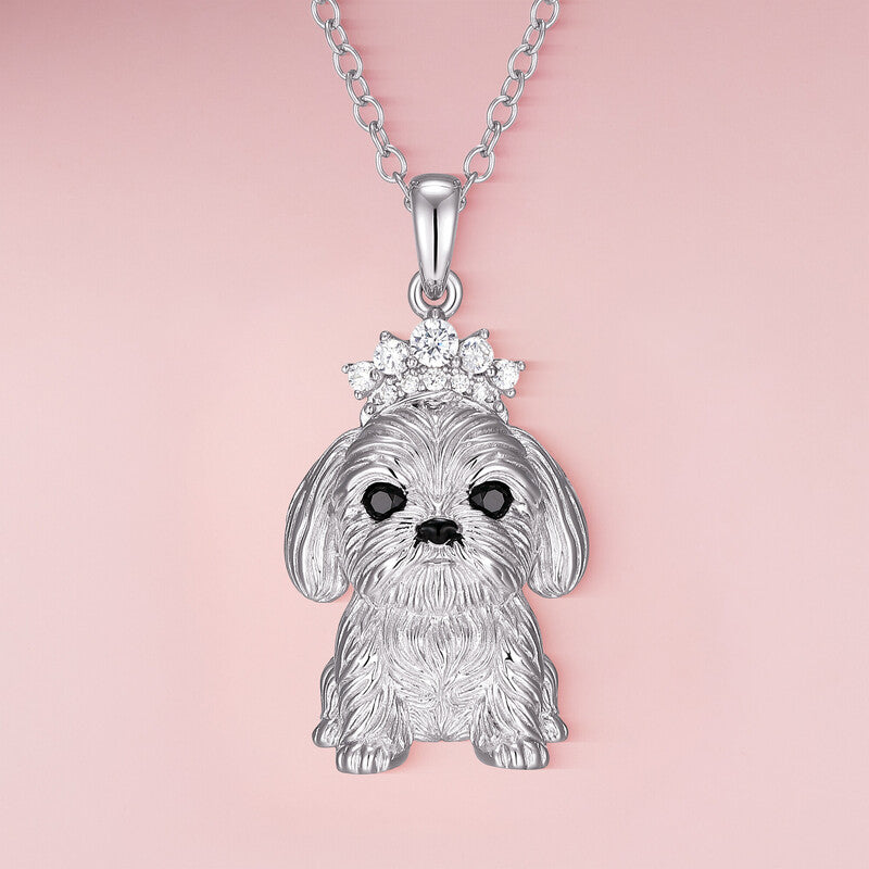 Princess Shihtzu Sterling Silver Pendant Necklace