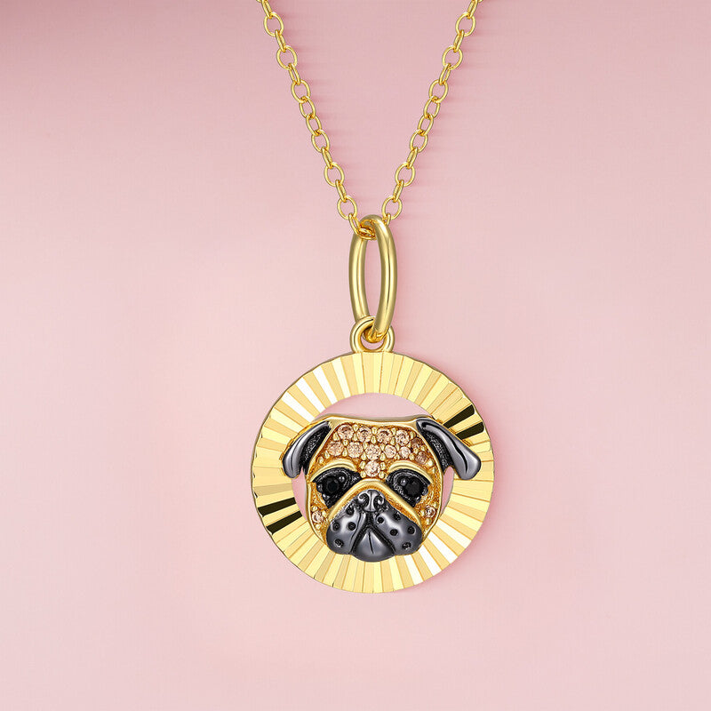 Pug Halo Sterling Silver Pendant Necklace