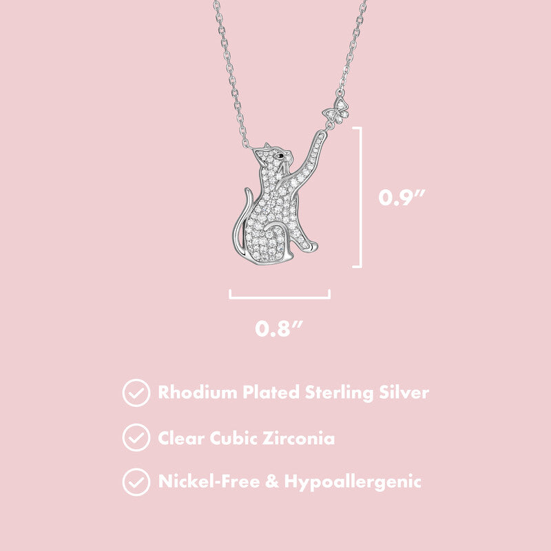 Butterfly Cat Sterling Silver Pendant Necklace
