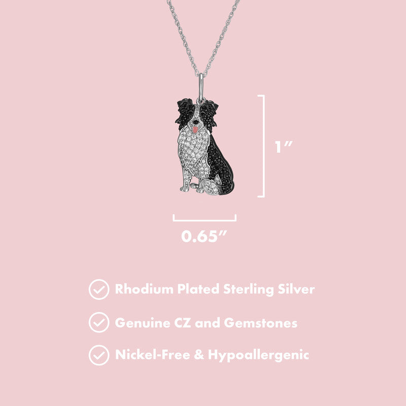 Border Collie Sterling Silver Pendant Necklace