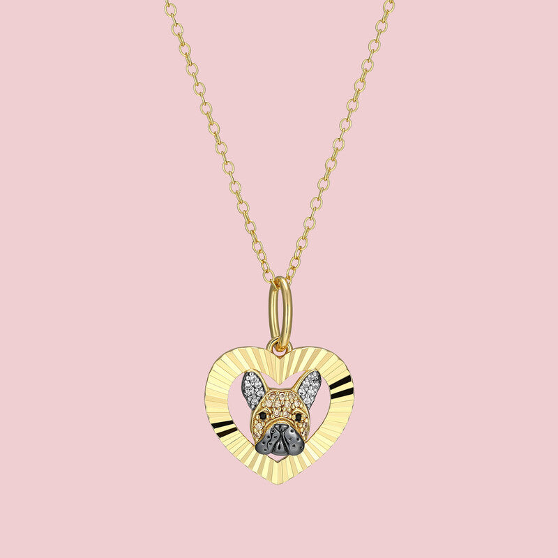 French Bulldog Halo Sterling Silver Pendant Necklace