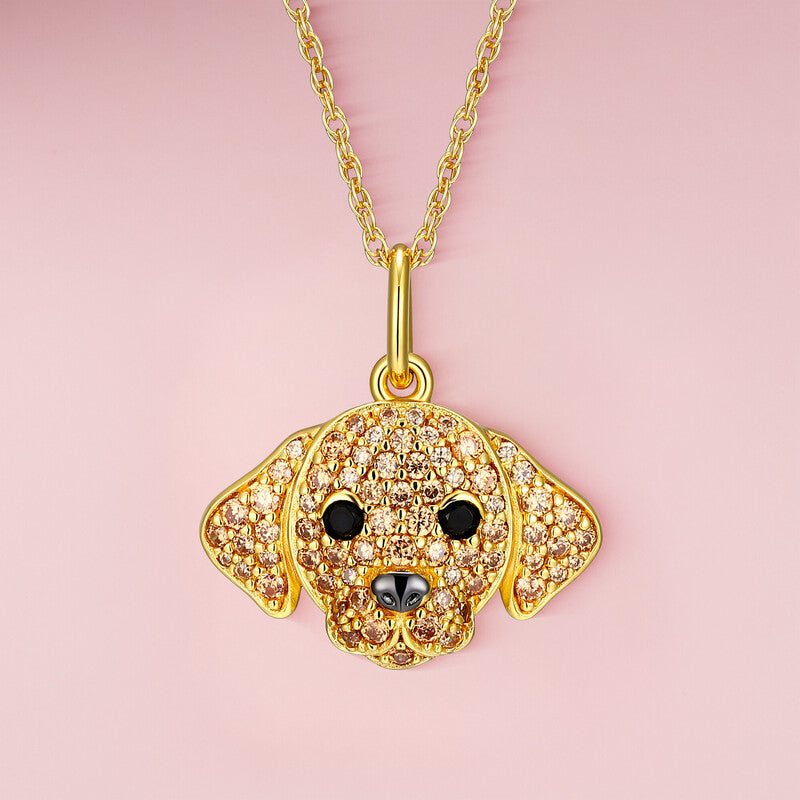Golden Labrador Retriever Face Sterling Silver Pendant Necklace
