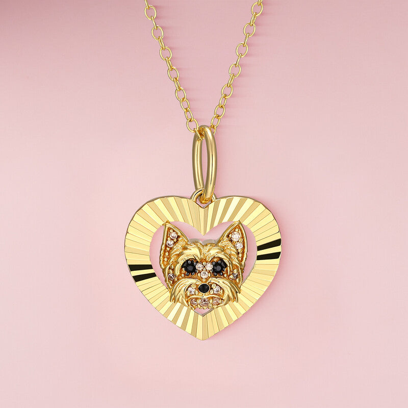 Yorkshire Terrier Halo Sterling Silver Pendant Necklace