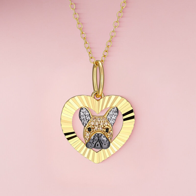 French Bulldog Halo Sterling Silver Pendant Necklace