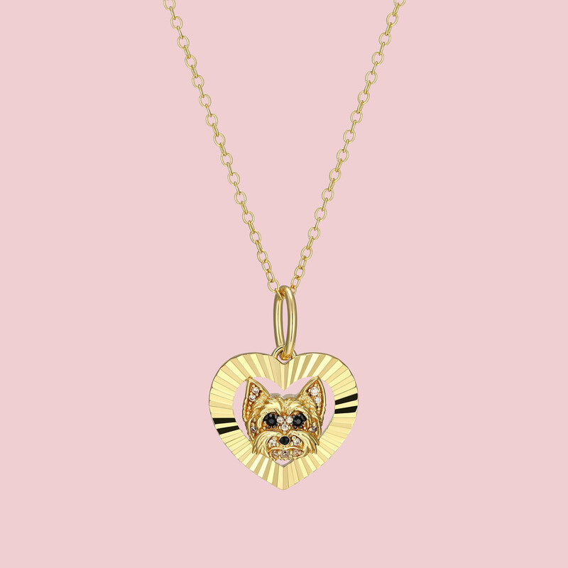 Yorkshire Terrier Halo Sterling Silver Pendant Necklace