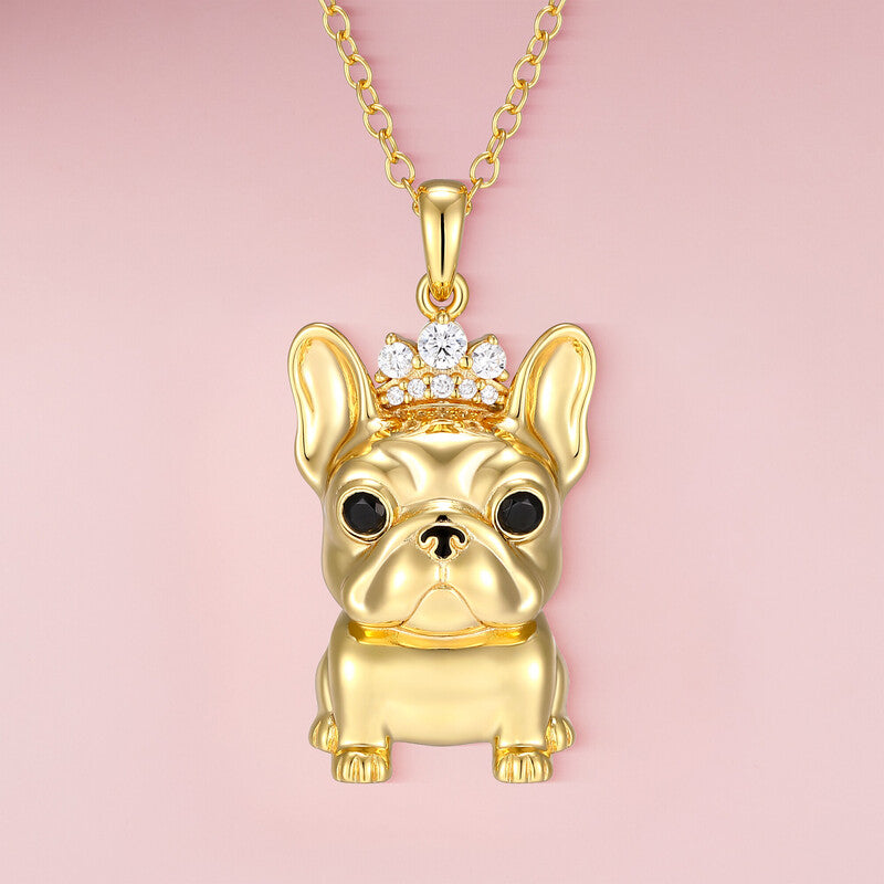 Princess French Bulldog Sterling Silver Pendant Necklace