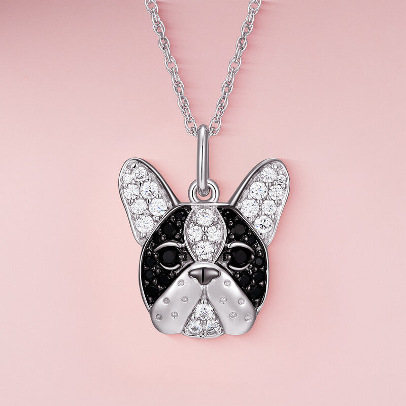 French Bulldog Face Sterling Silver Pendant Necklace