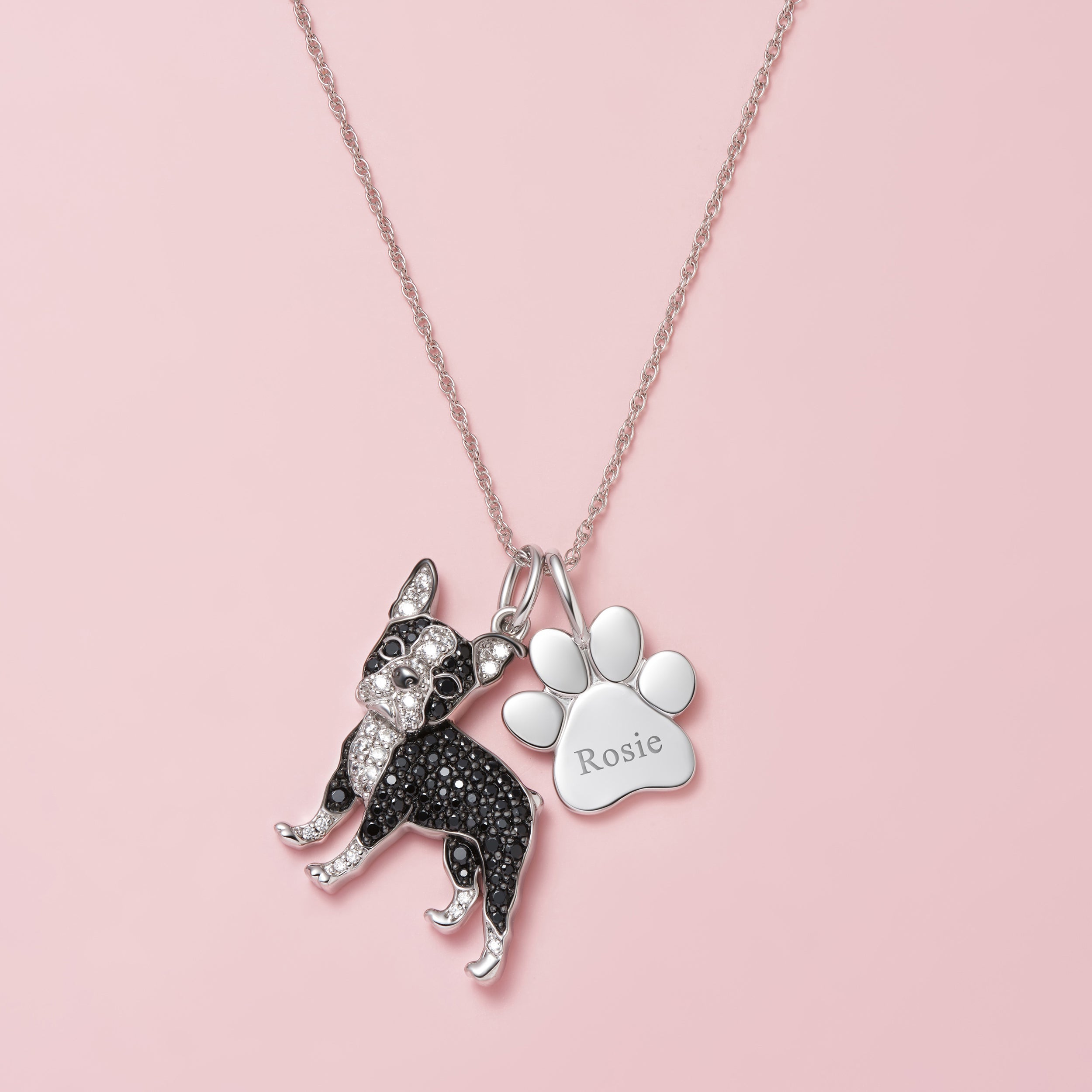 Boston Terrier Sterling Silver Pendant Necklace