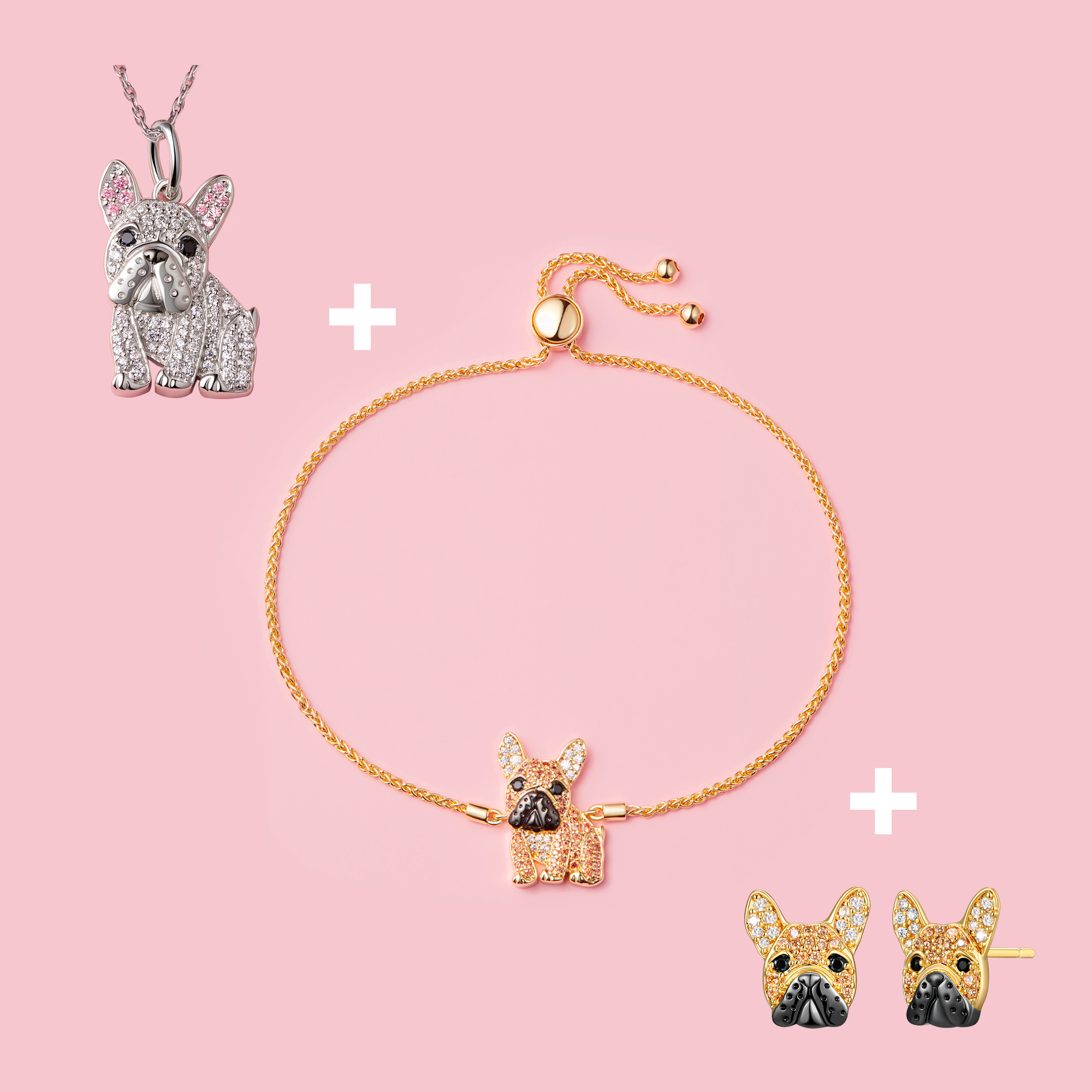 French Bulldog Bundle - Necklace + Bolo Bracelet + Studs