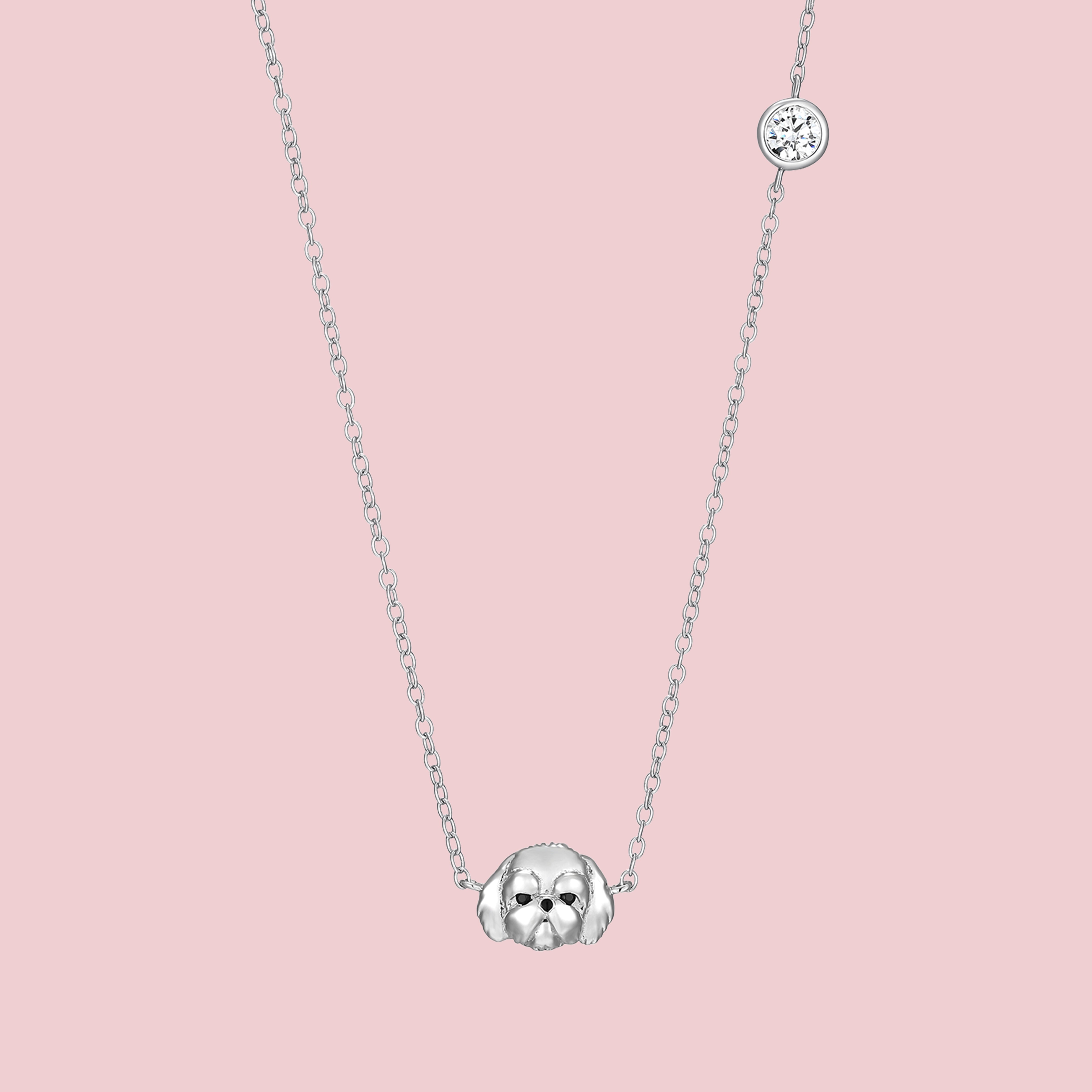 Shih Tzu Sterling Silver Station Necklace