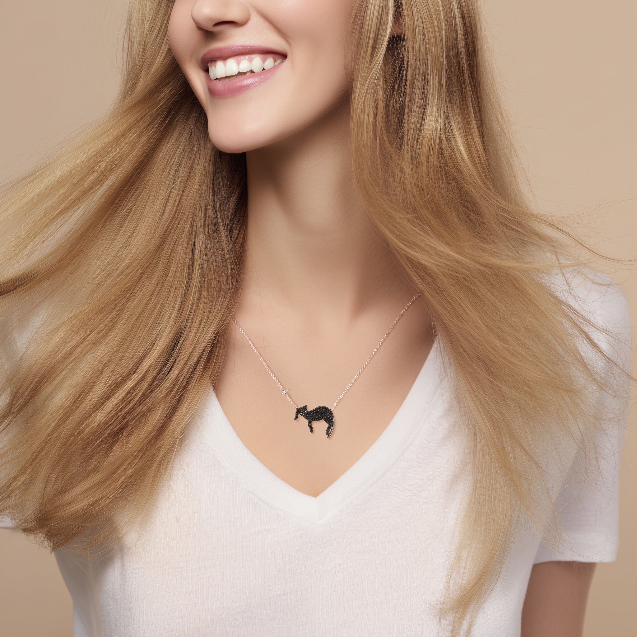 Slumber Cat Sterling Silver Pendant Necklace