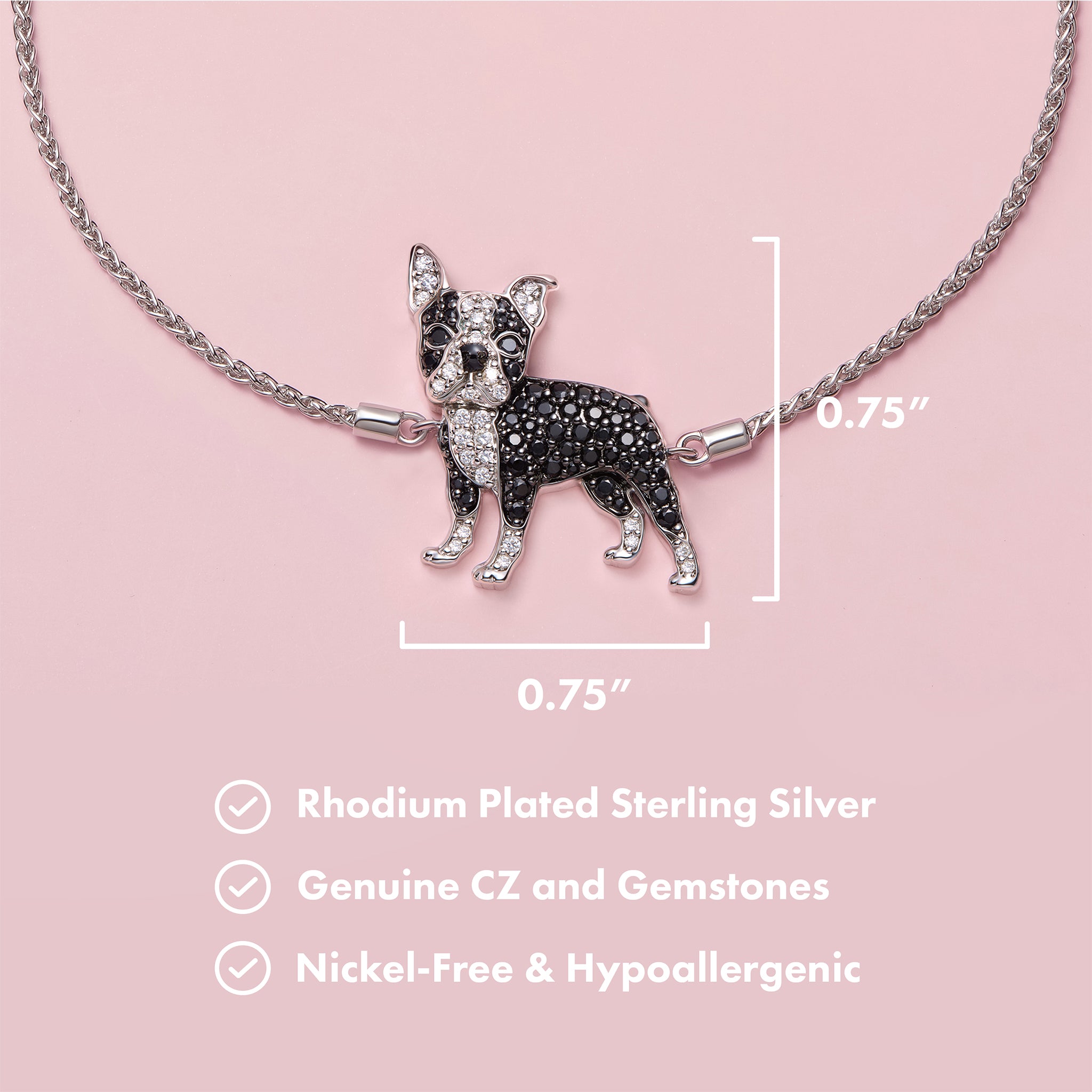 Boston Terrier Sterling Silver Bolo Bracelet