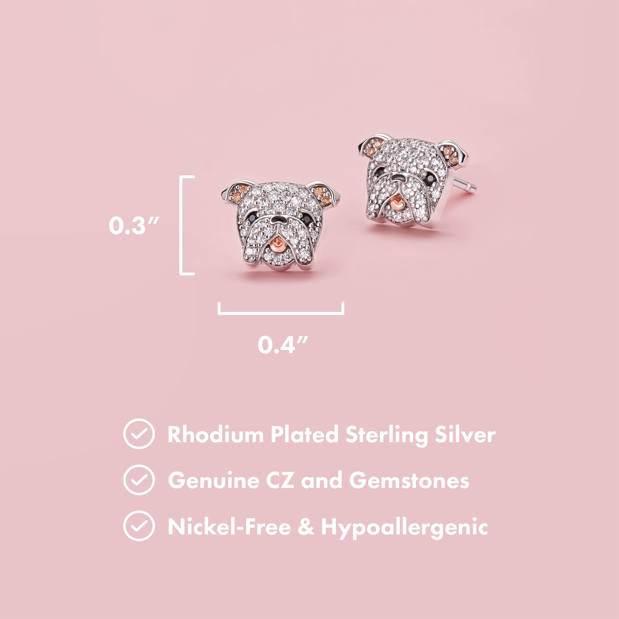 Bulldog Sterling Silver Stud Earrings