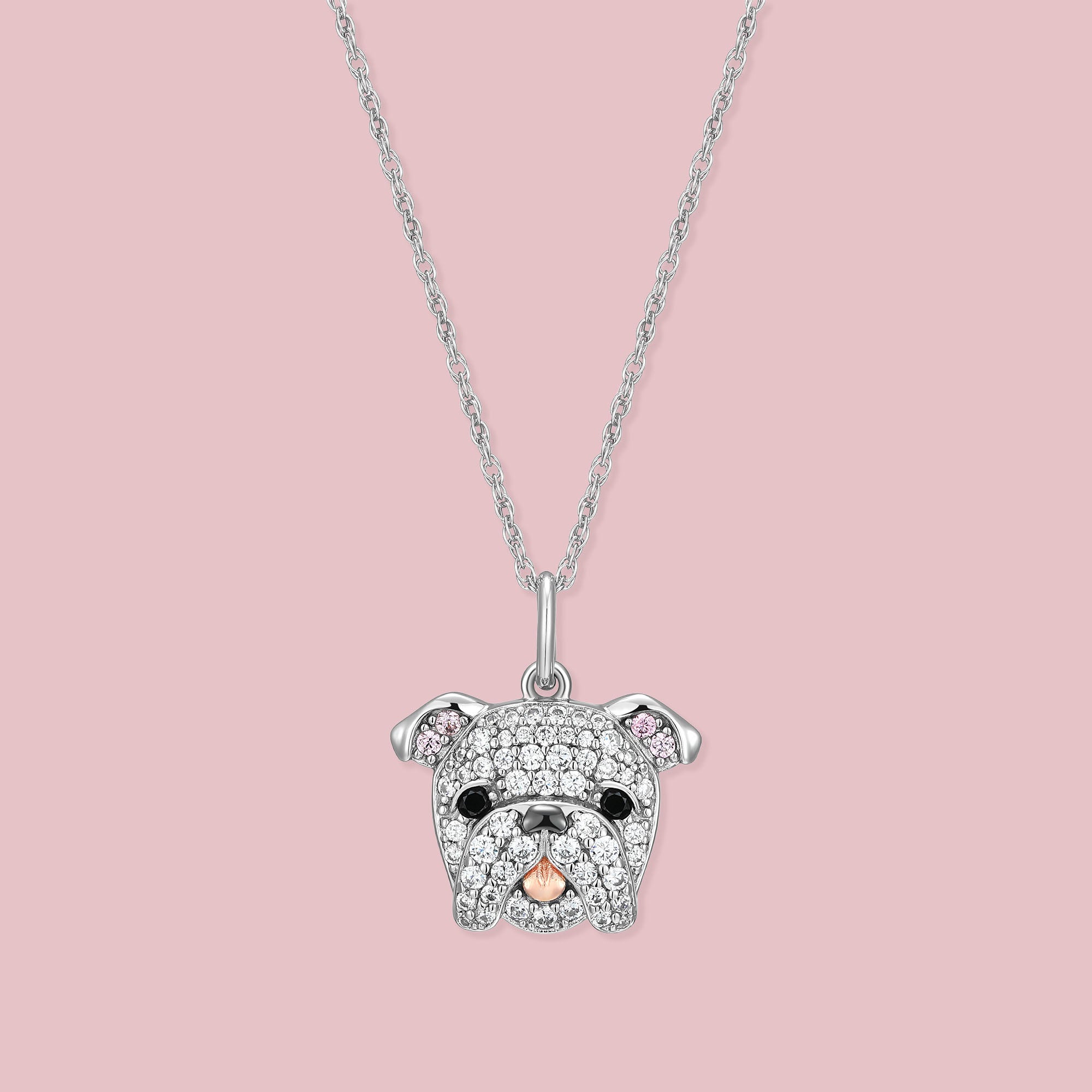 English Bulldog Face Sterling Silver Pendant Necklace