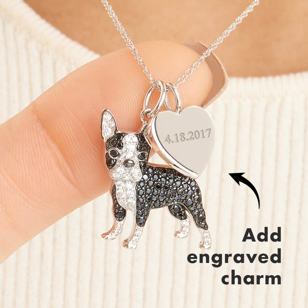 Boston Terrier Sterling Silver Pendant Necklace