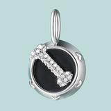 White Dogbone Sterling Silver CZ Round Charm