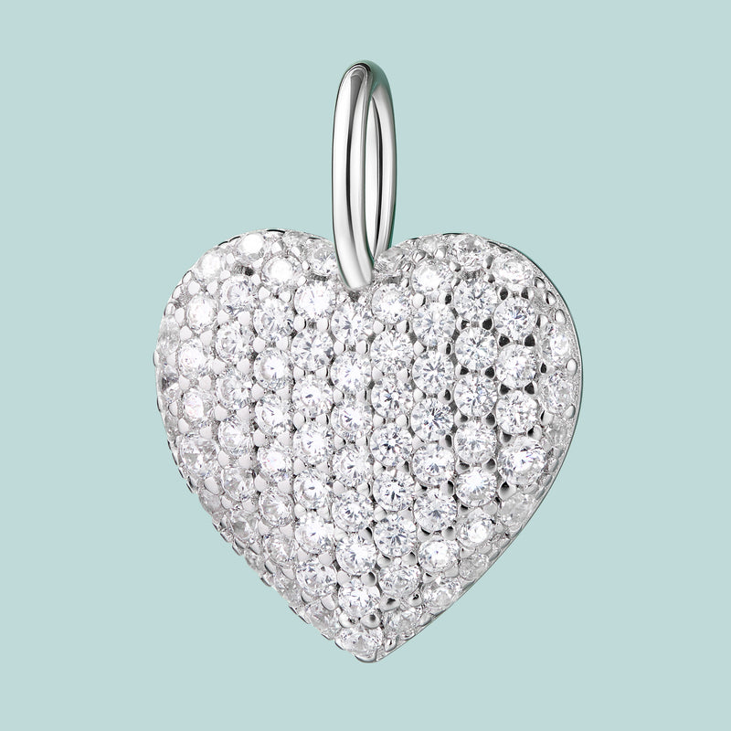 White Heart Sterling Silver CZ Charm