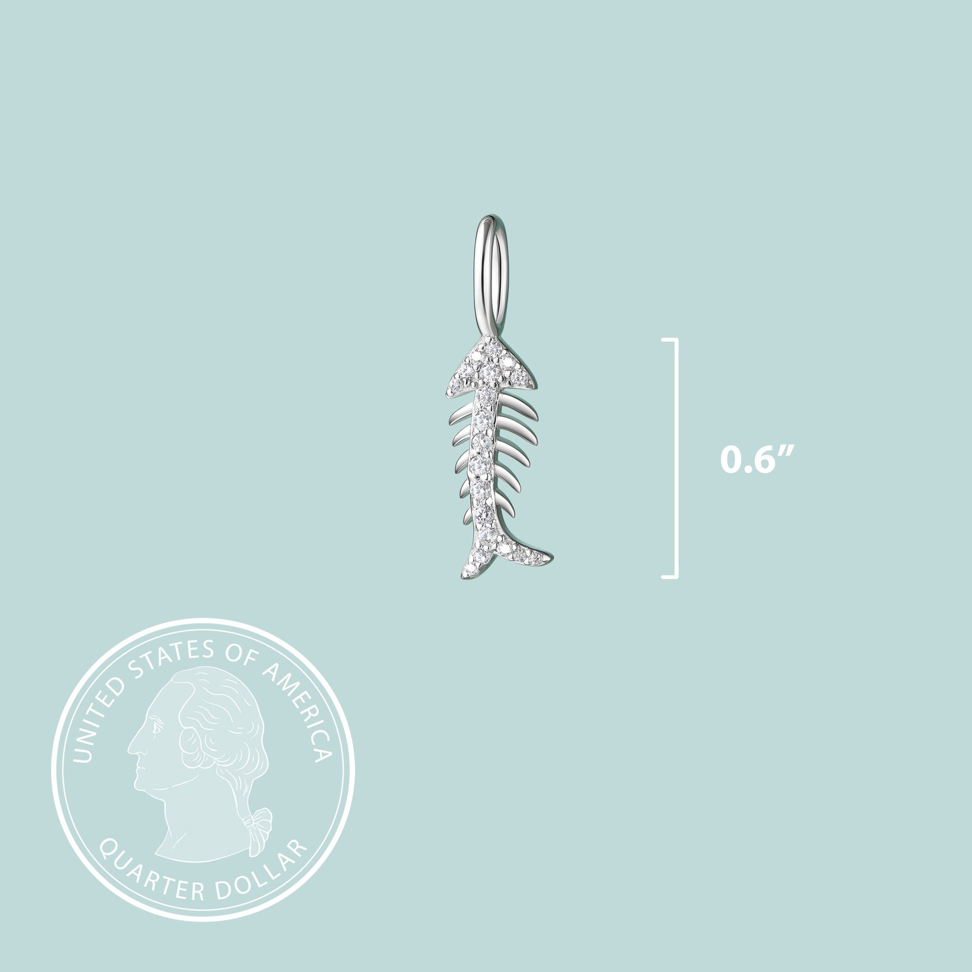 Fishbone CZ Sterling Silver Charm