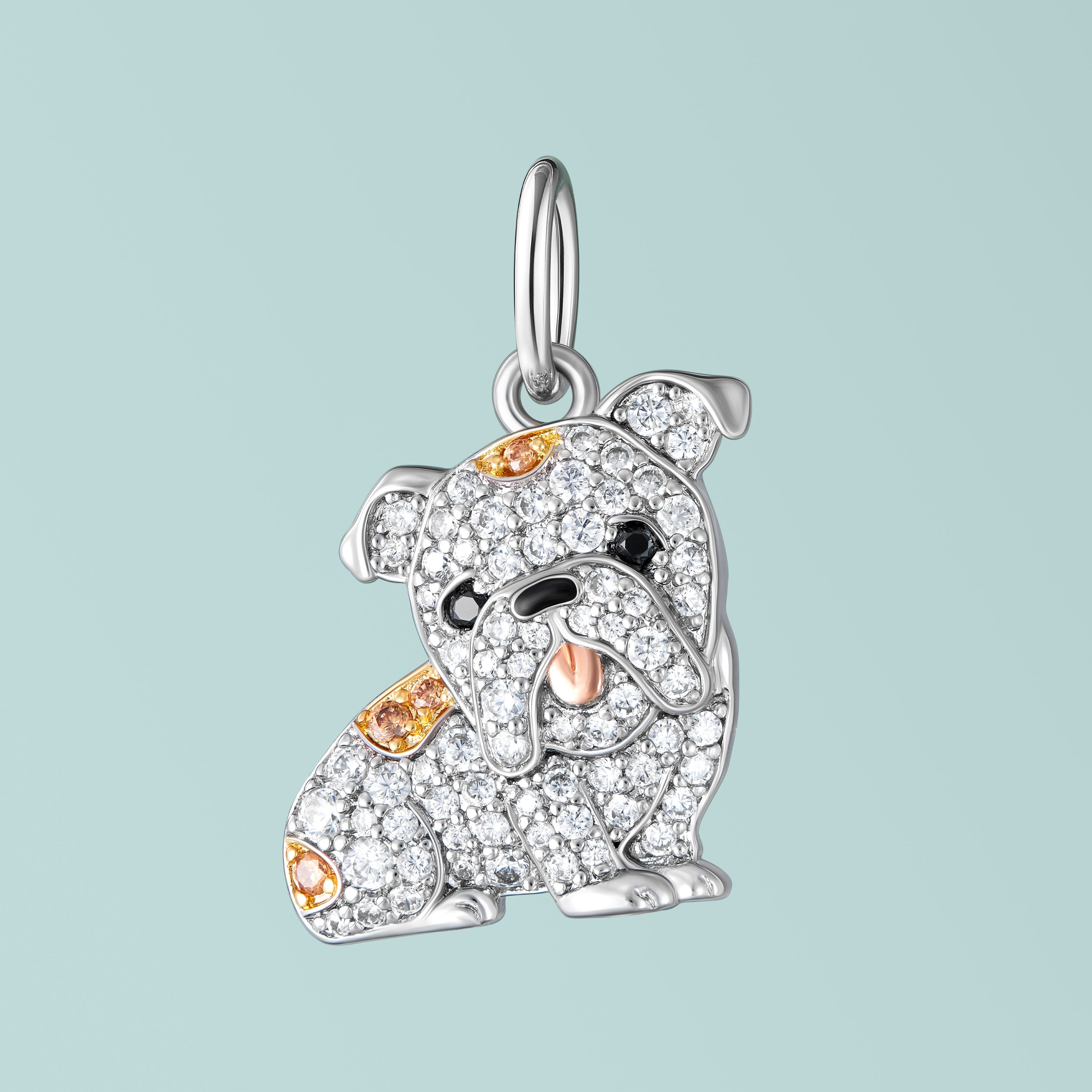 English Bulldog Sterling Silver CZ Charm