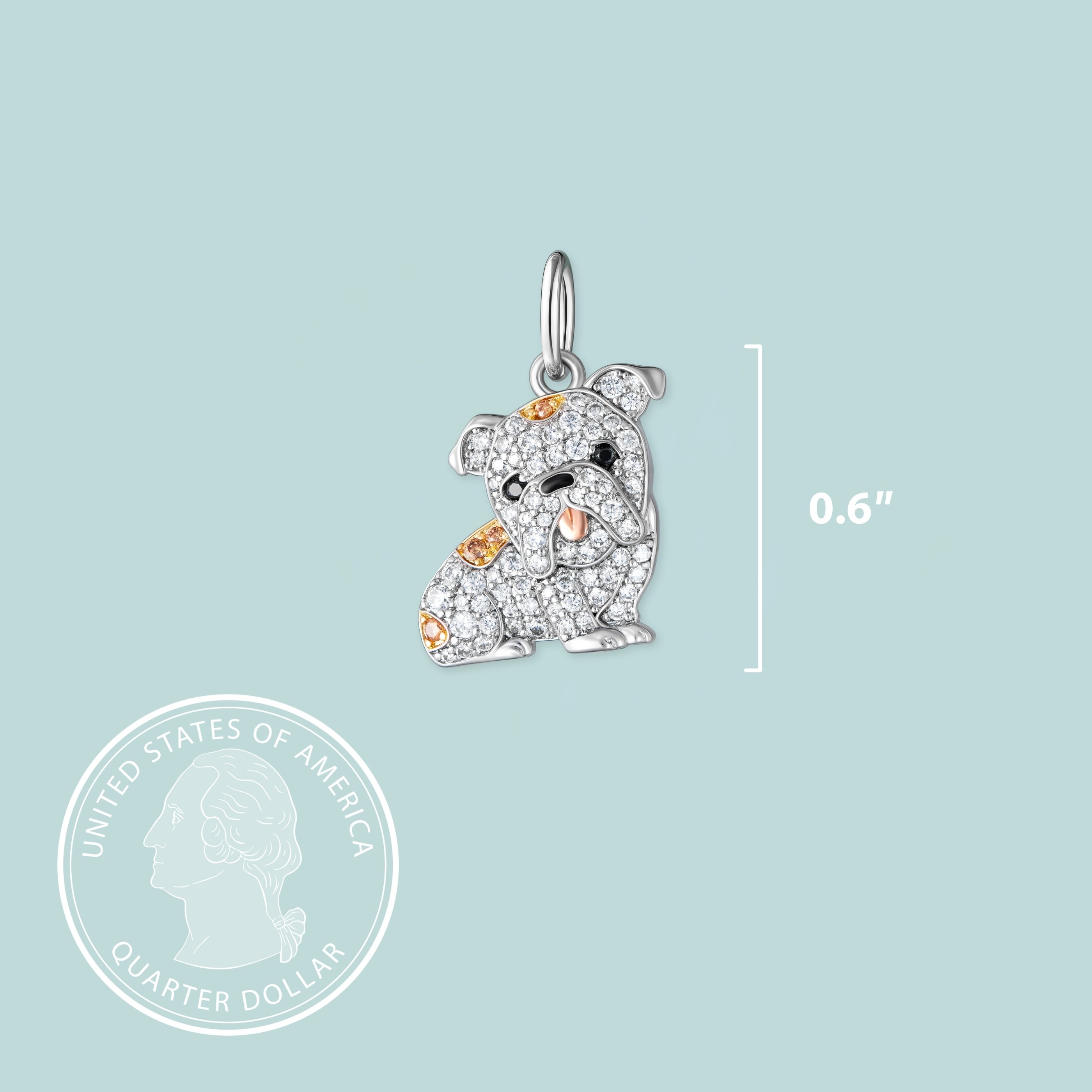 English Bulldog Sterling Silver CZ Charm