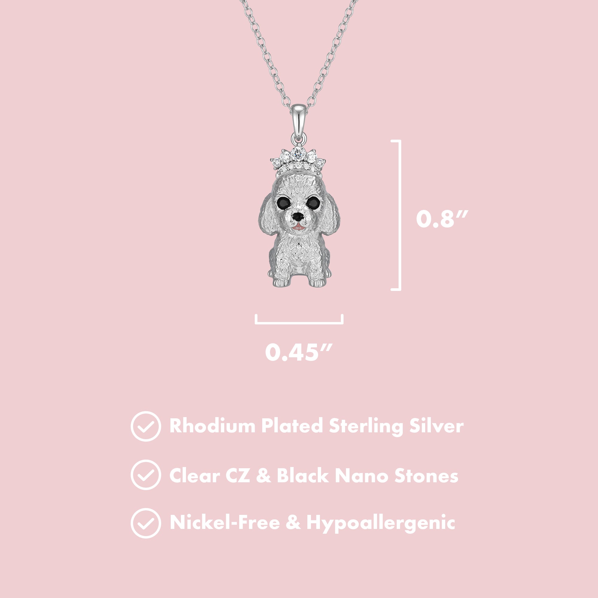 Princess Poodle Sterling Silver Pendant Necklace