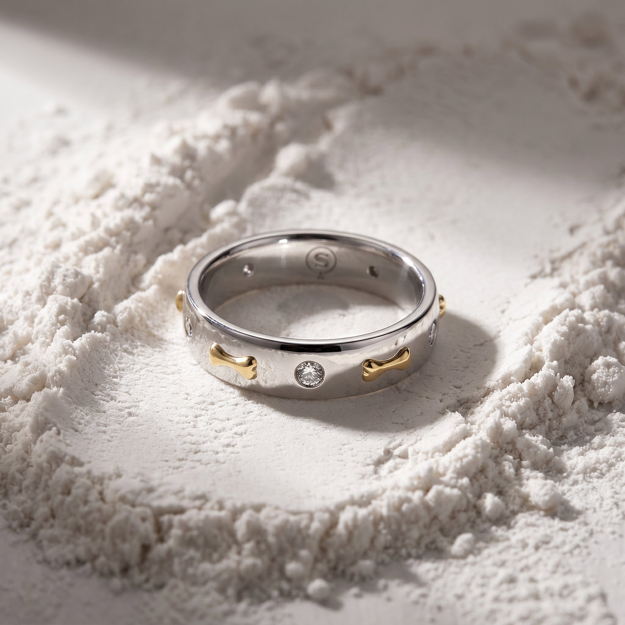 Two-Tone Bone Band Sterling Silver Ring