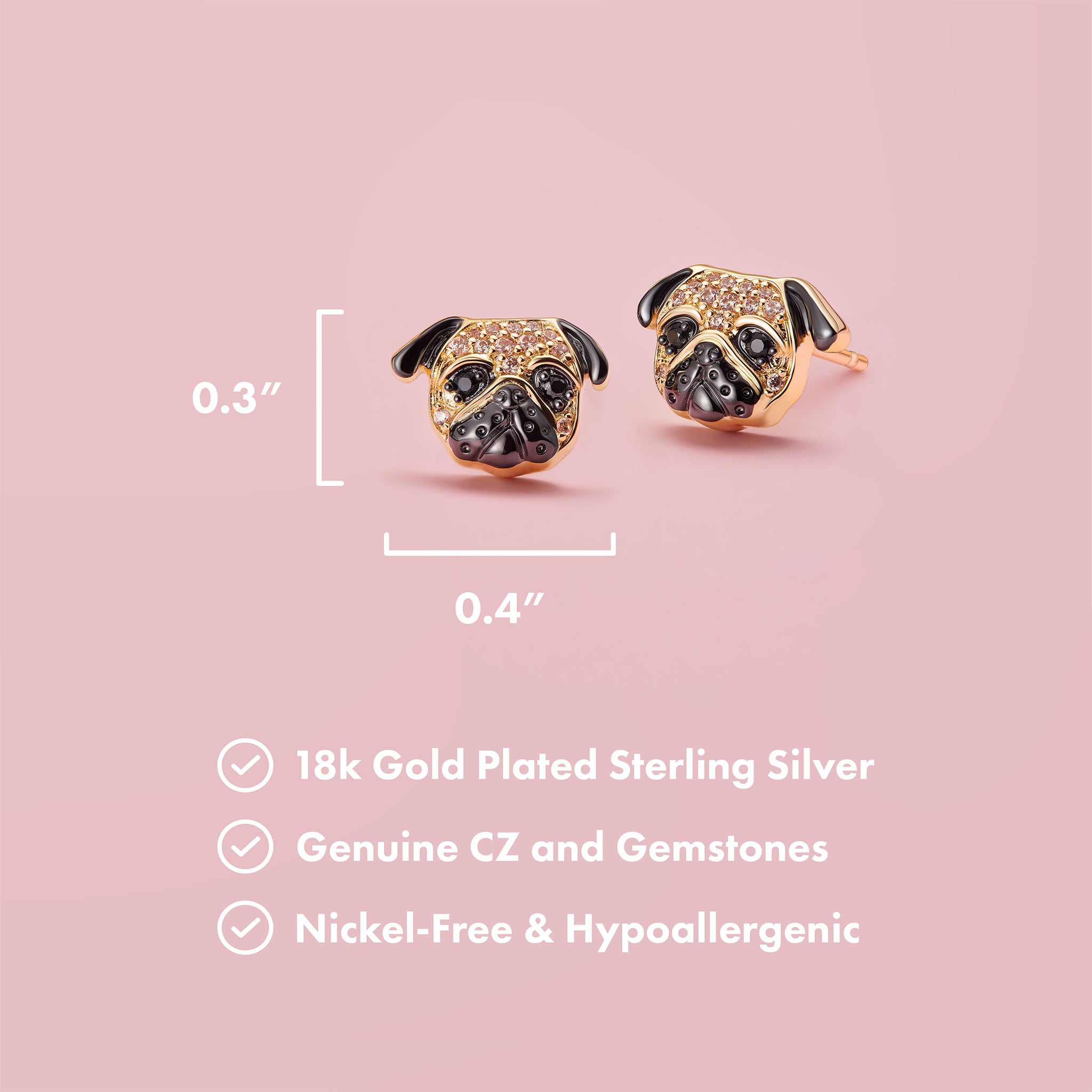 Pug Sterling Silver Stud Earrings
