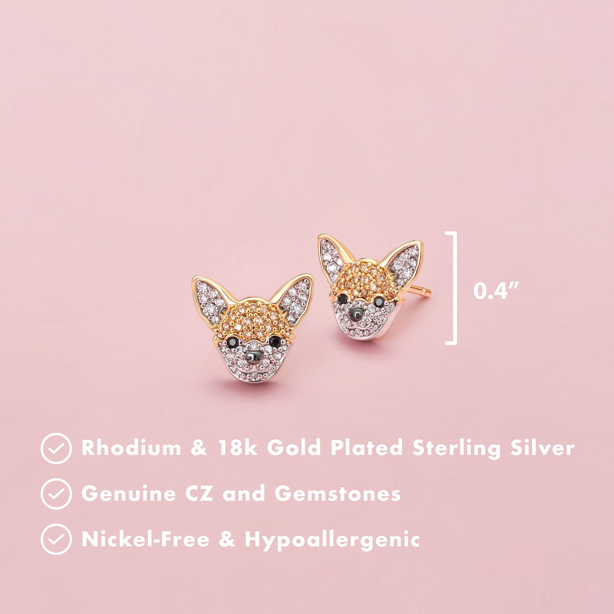 Orecchini Chihuahua In Argento Sterling 925 – Piccoli 9x6 Mm, Confezione Regalo Katy Craig