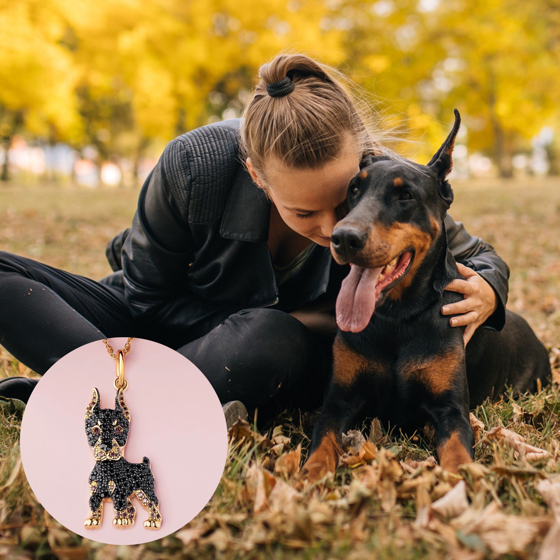 Doberman Sterling Silver Pendant Necklace