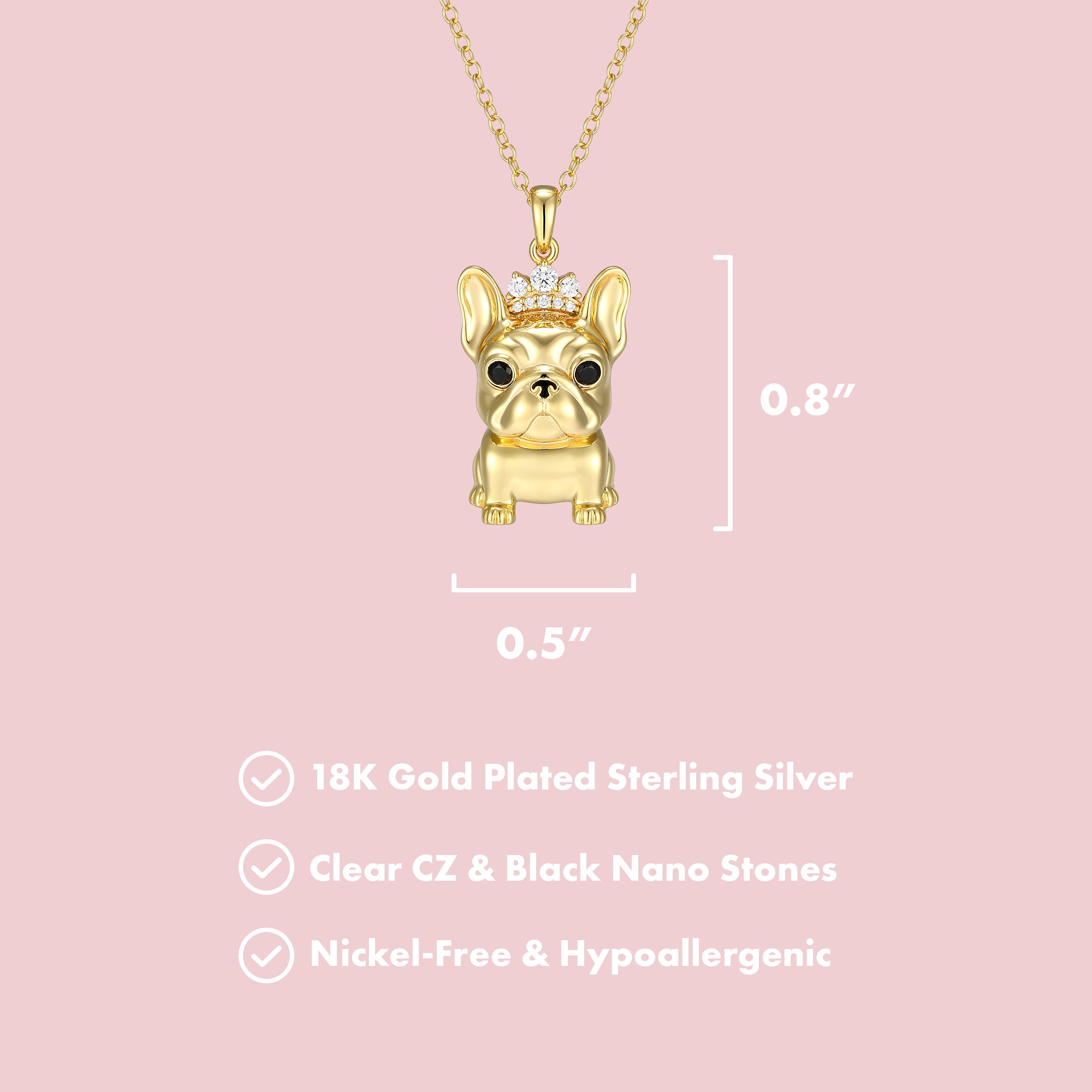 Princess French Bulldog Sterling Silver Pendant Necklace