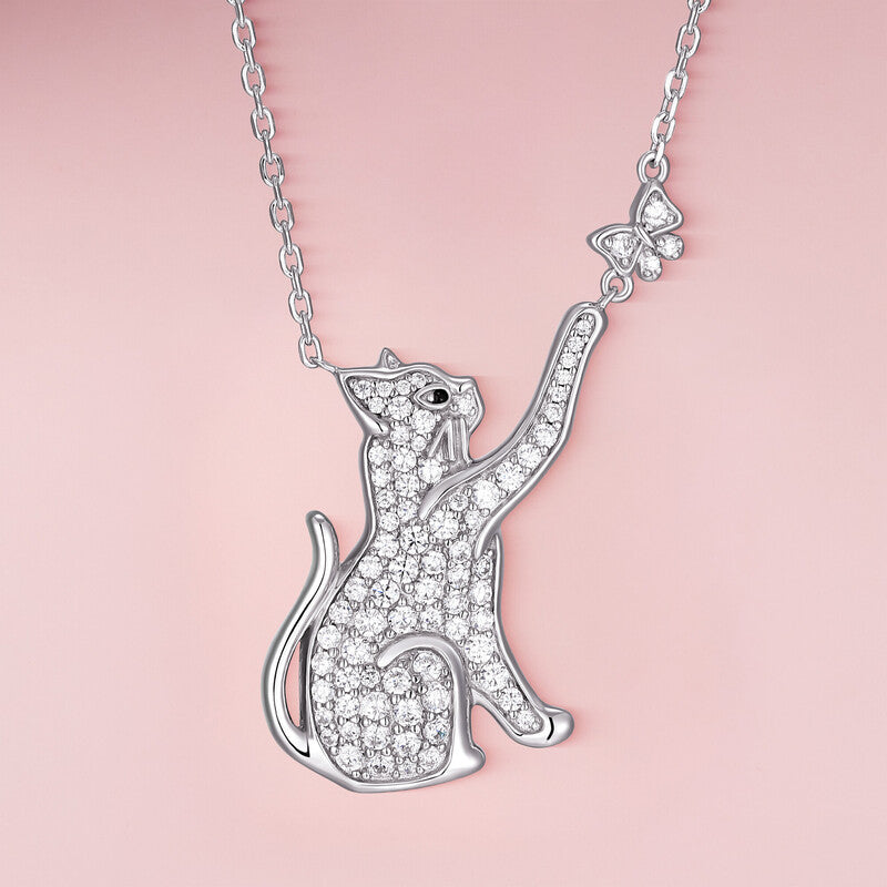 Butterfly Cat Sterling Silver Pendant Necklace
